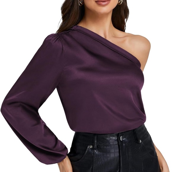 Satin One-Shoulder Top - Picture 1 of 3